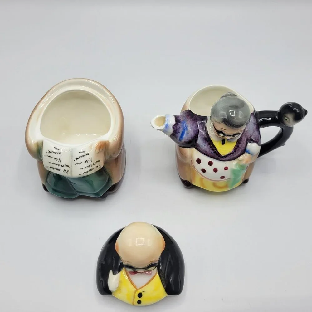 Vintage Hand Painted Japan Grandparents Creamer & Sugar Bowl Set